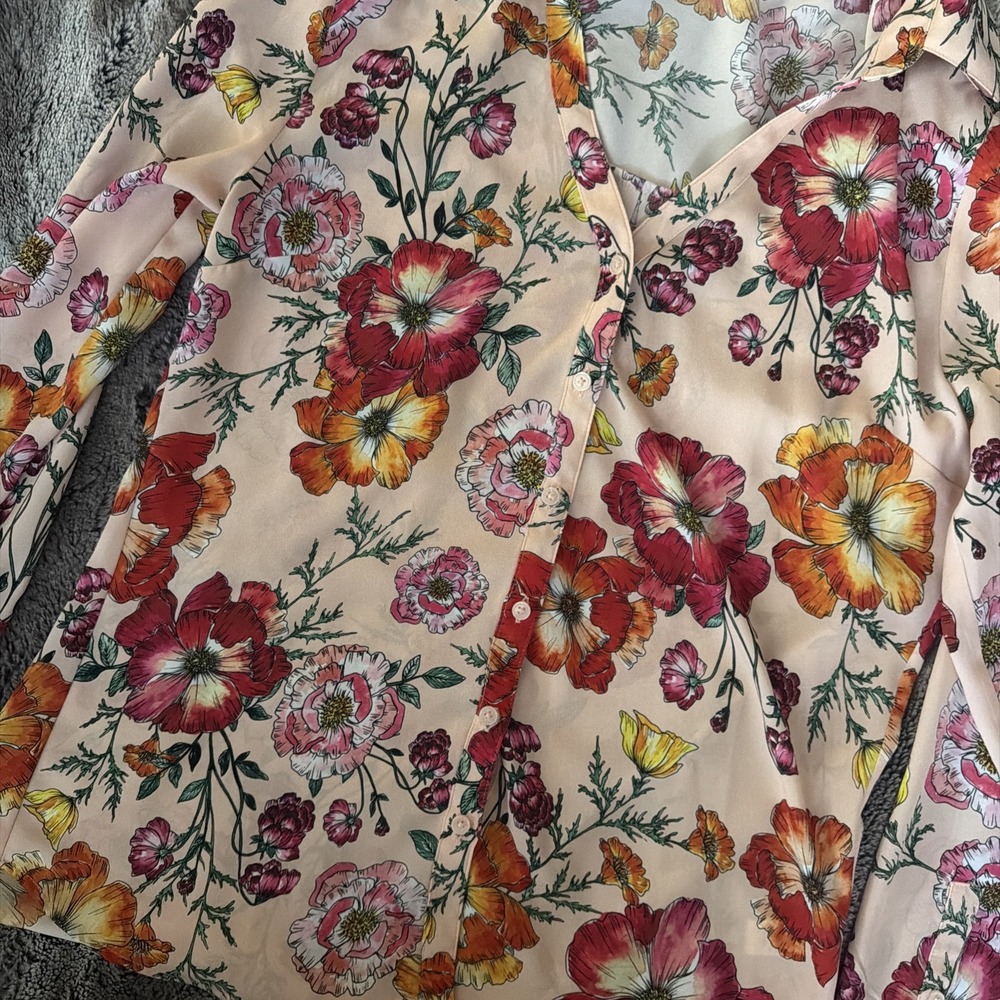 Express Portofino Peach-Pink Floral Button-Down Shirt - Picture 6 of 10